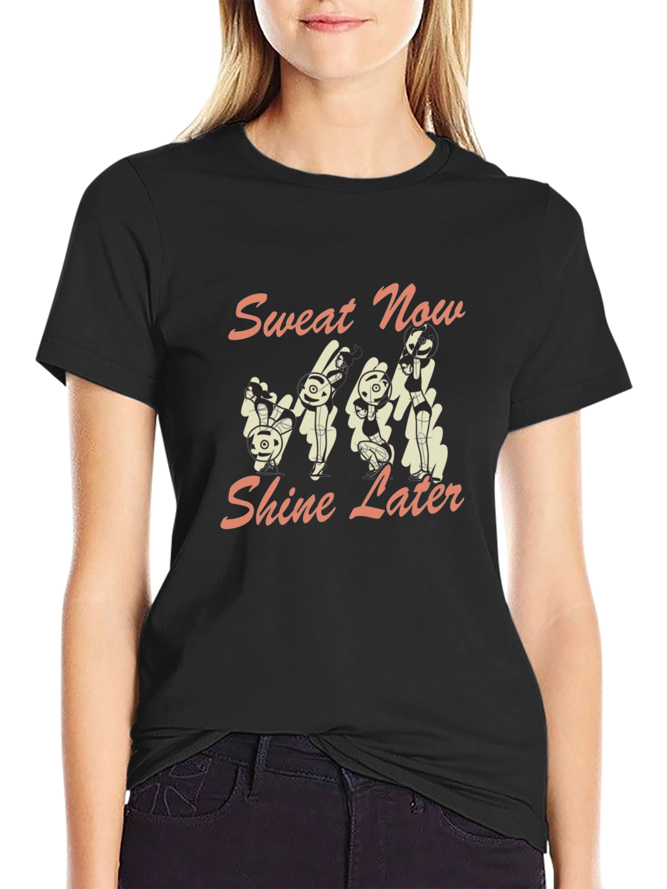 Camiseta Negra con Diseño de Conejos Fitness