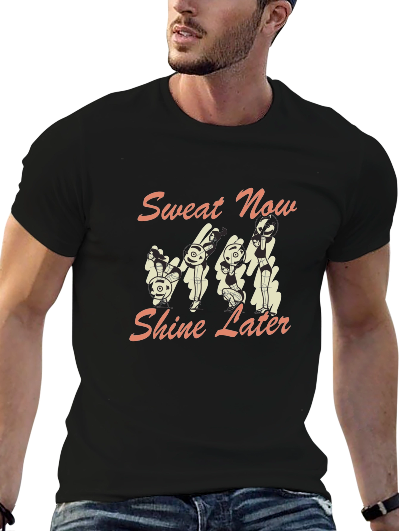Camiseta Negra con Diseño de Conejos Fitness