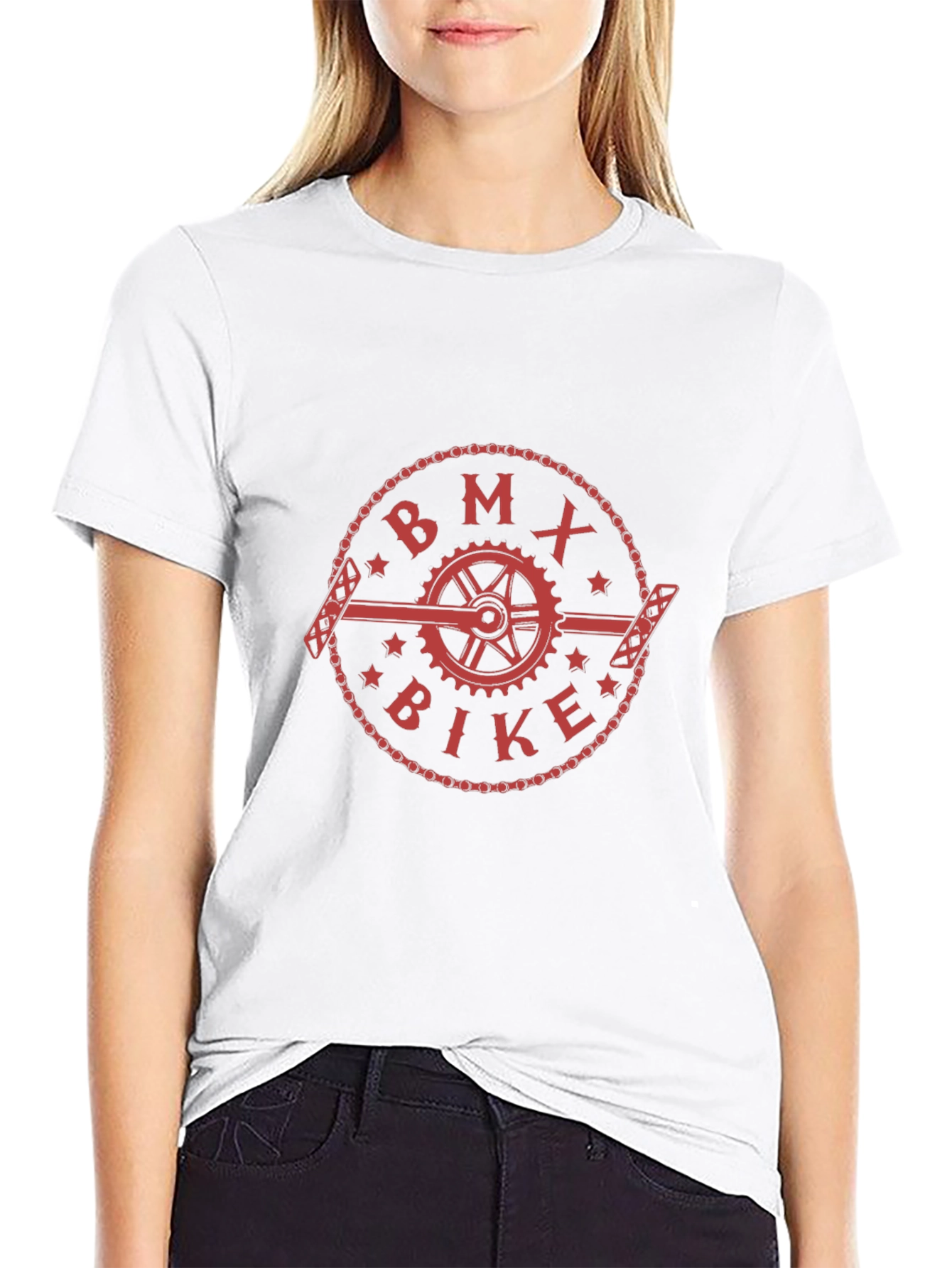 Camiseta Negra con Diseño BMX Bike Rojo