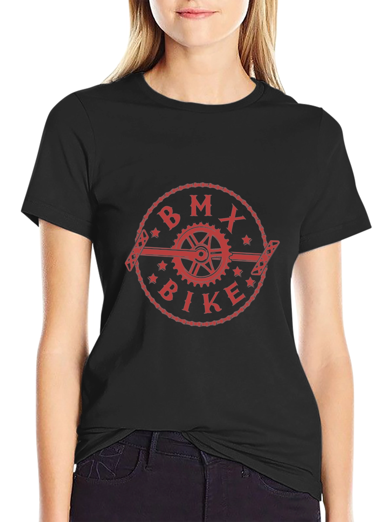 Camiseta Negra con Diseño BMX Bike Rojo