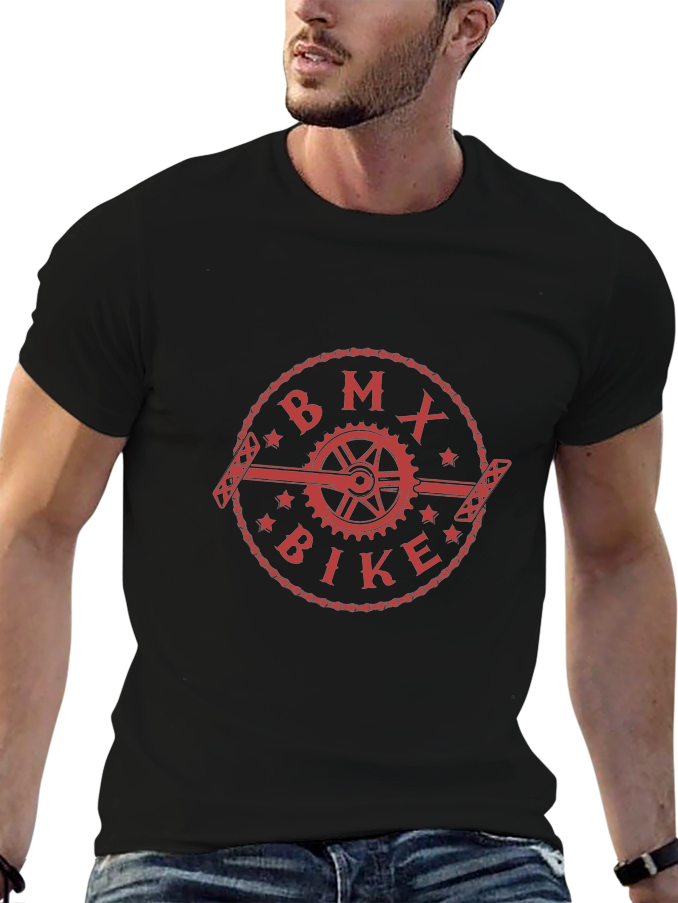 Camiseta Negra con Diseño BMX Bike Rojo