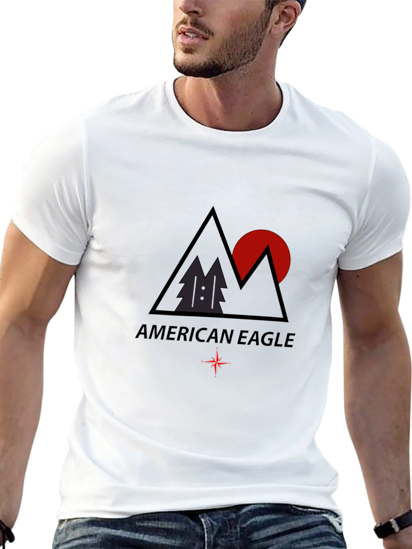 Camiseta Negra Hombre American Eagle Diseño Montaña