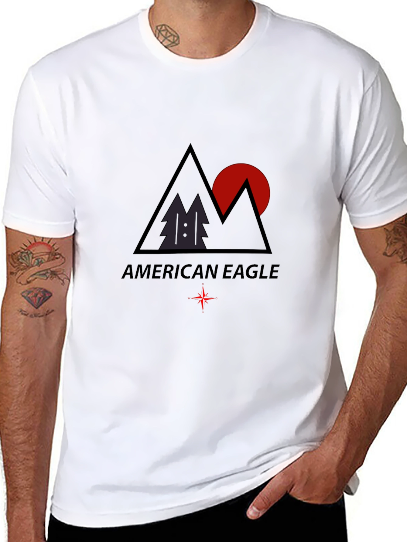 Camiseta Negra Hombre American Eagle Diseño Montaña