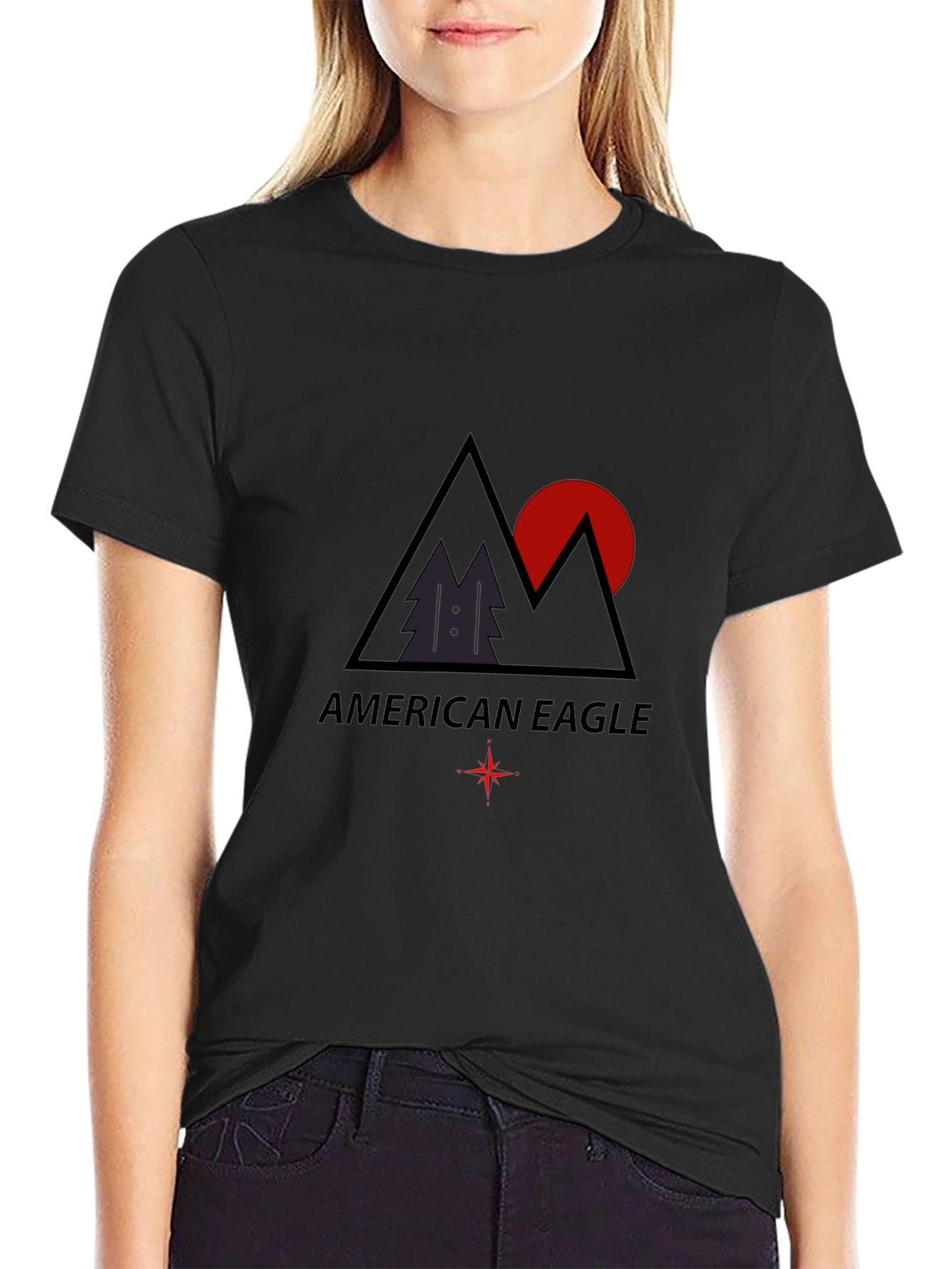Camiseta Negra Hombre American Eagle Diseño Montaña