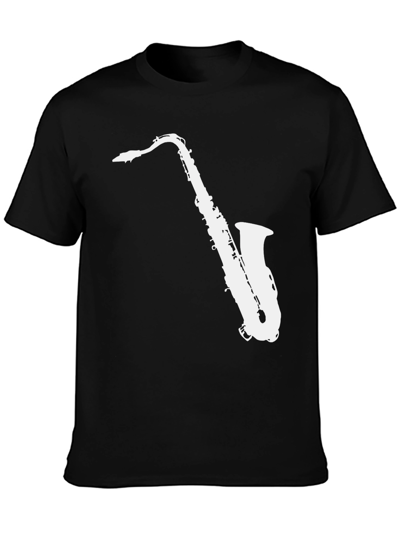Camiseta Negra con Diseño de Saxofón Blanco