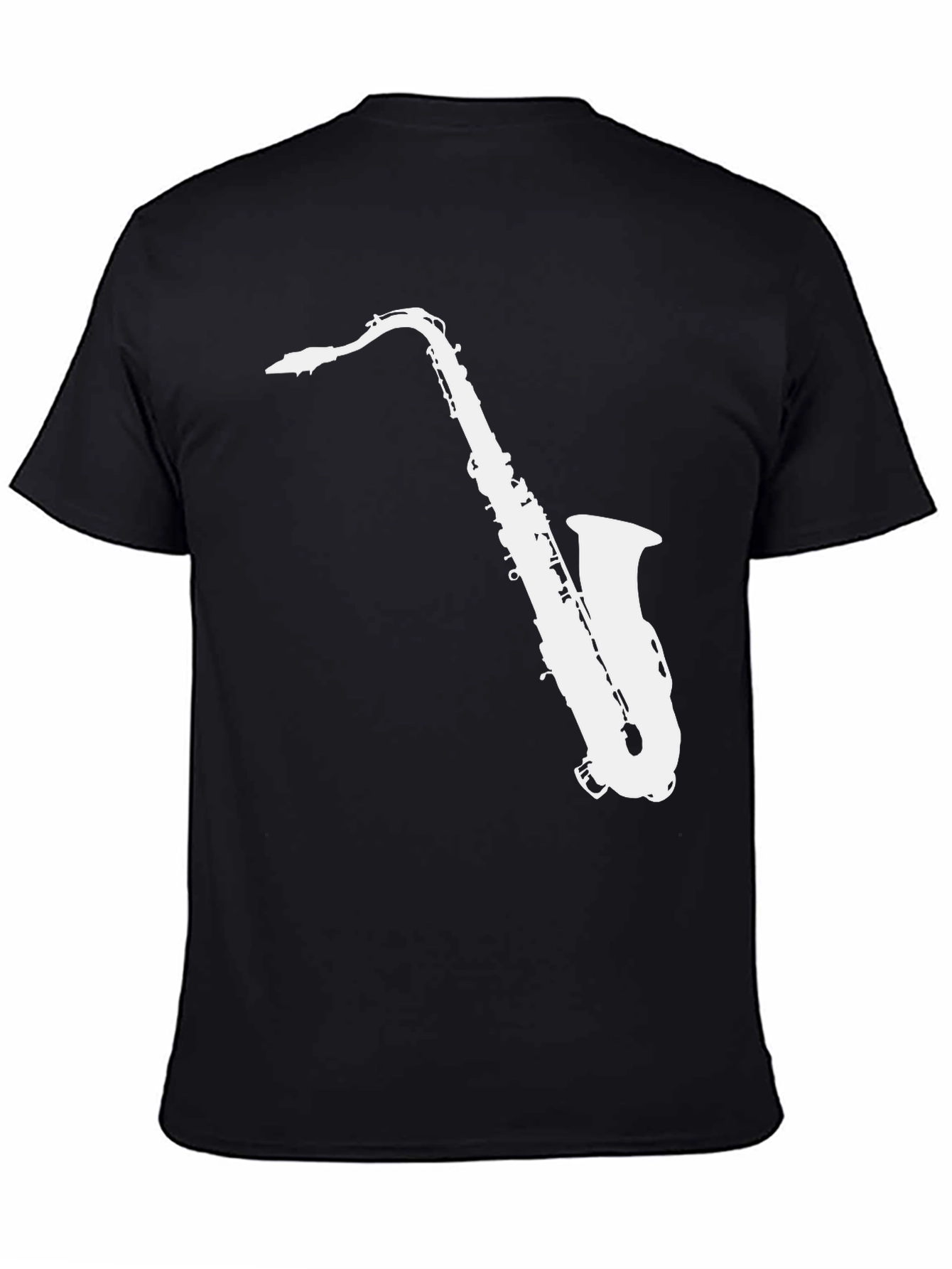 Camiseta Negra con Diseño de Saxofón Blanco