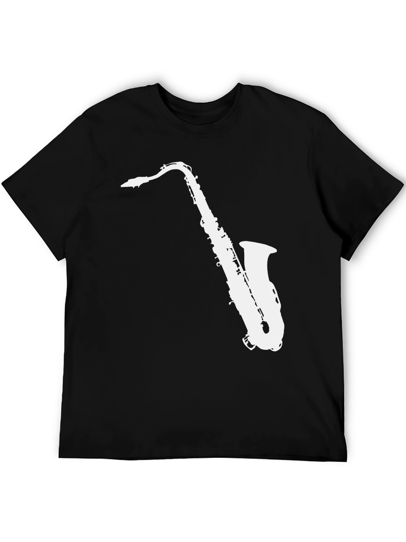 Camiseta Negra con Diseño de Saxofón Blanco