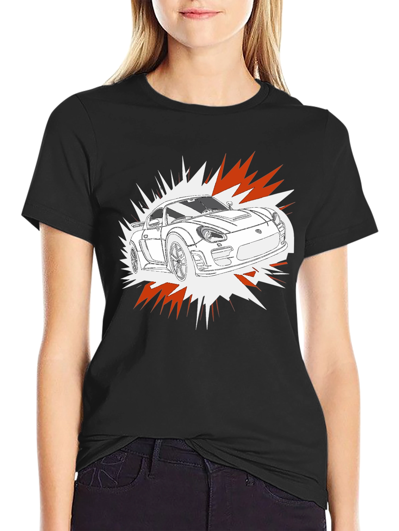 Camiseta Negra con Diseño de Coche Deportivo