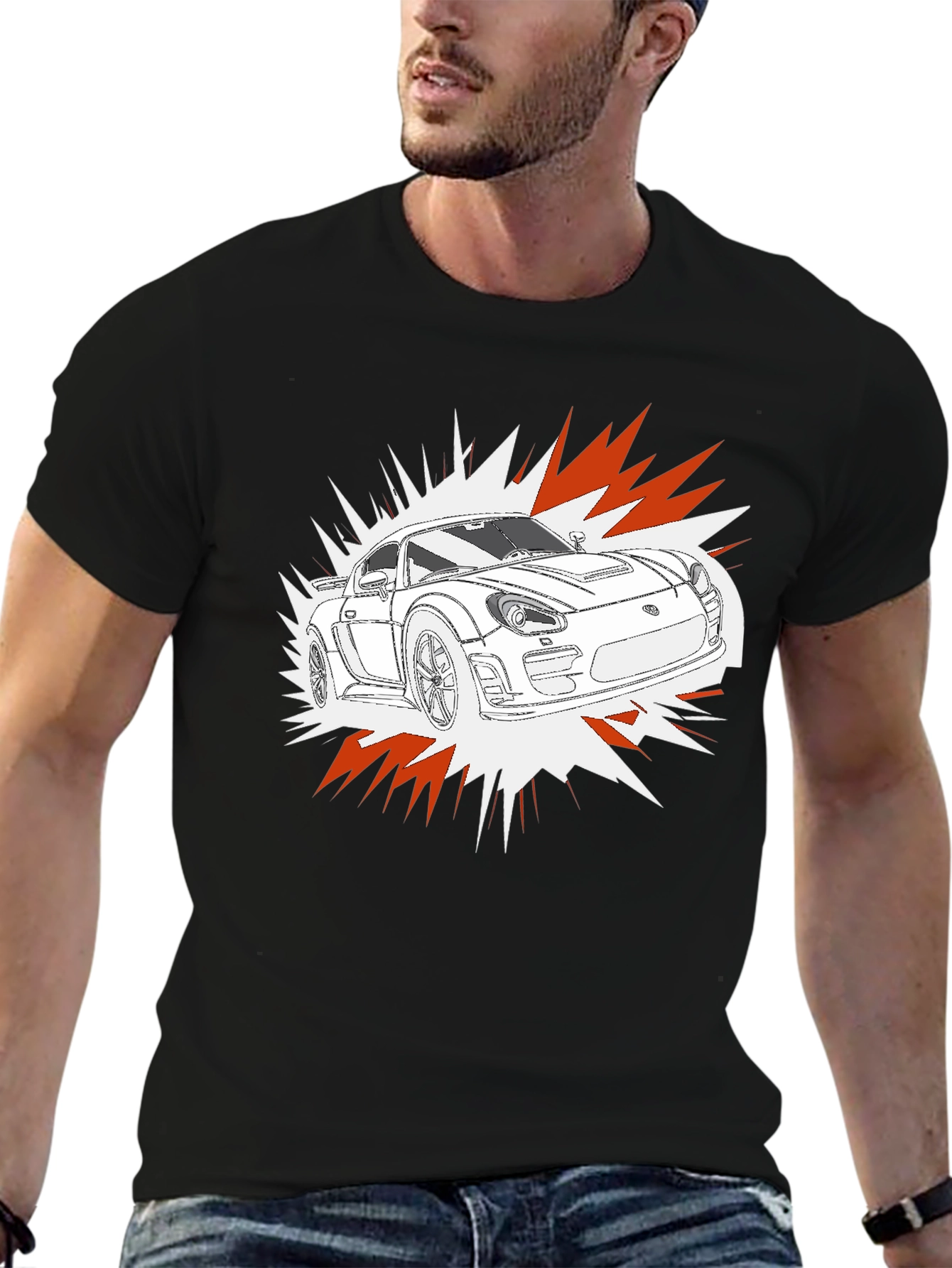 Camiseta Negra con Diseño de Coche Deportivo