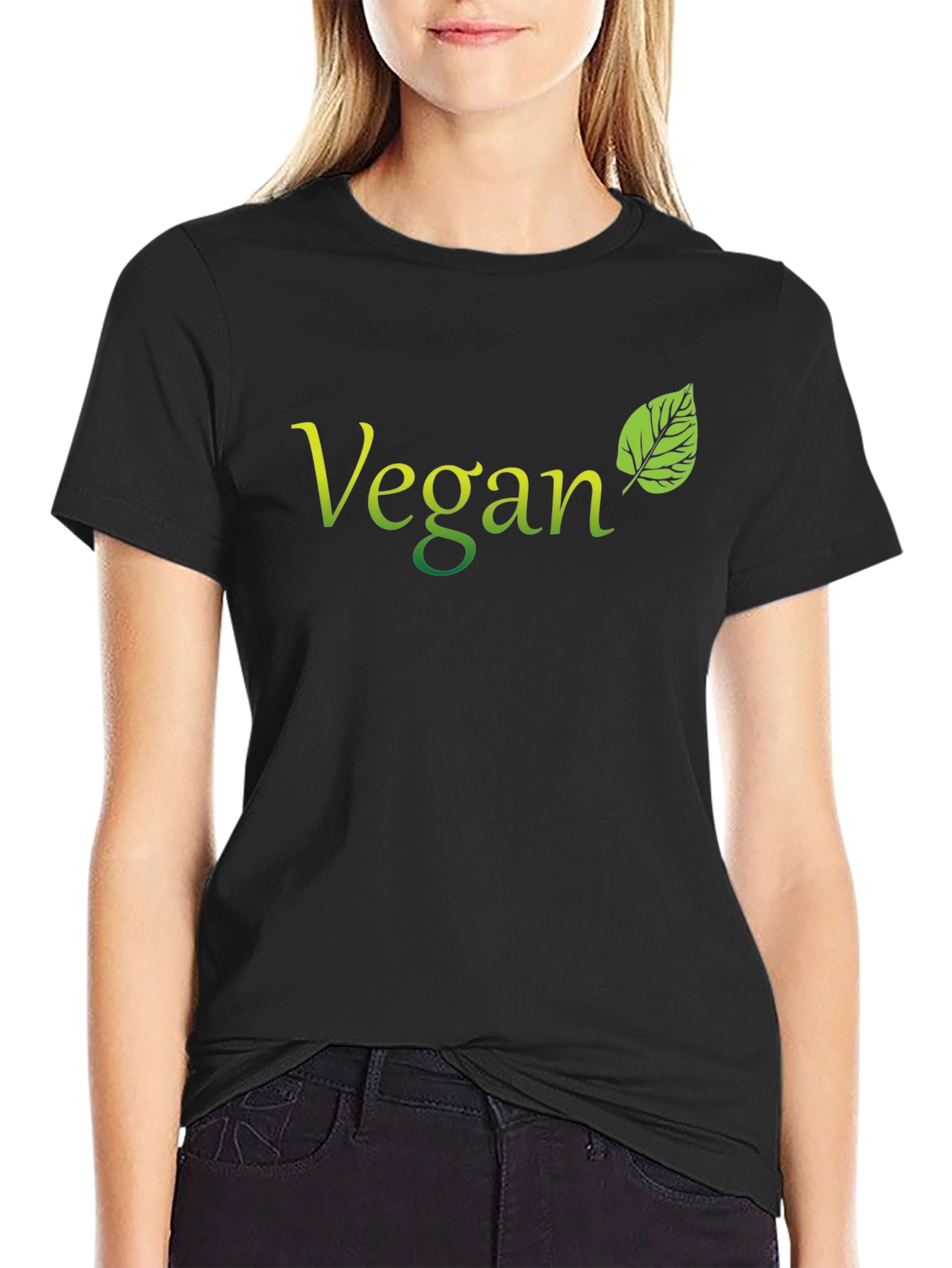 Camiseta Negra Vegana con Diseño de Hoja