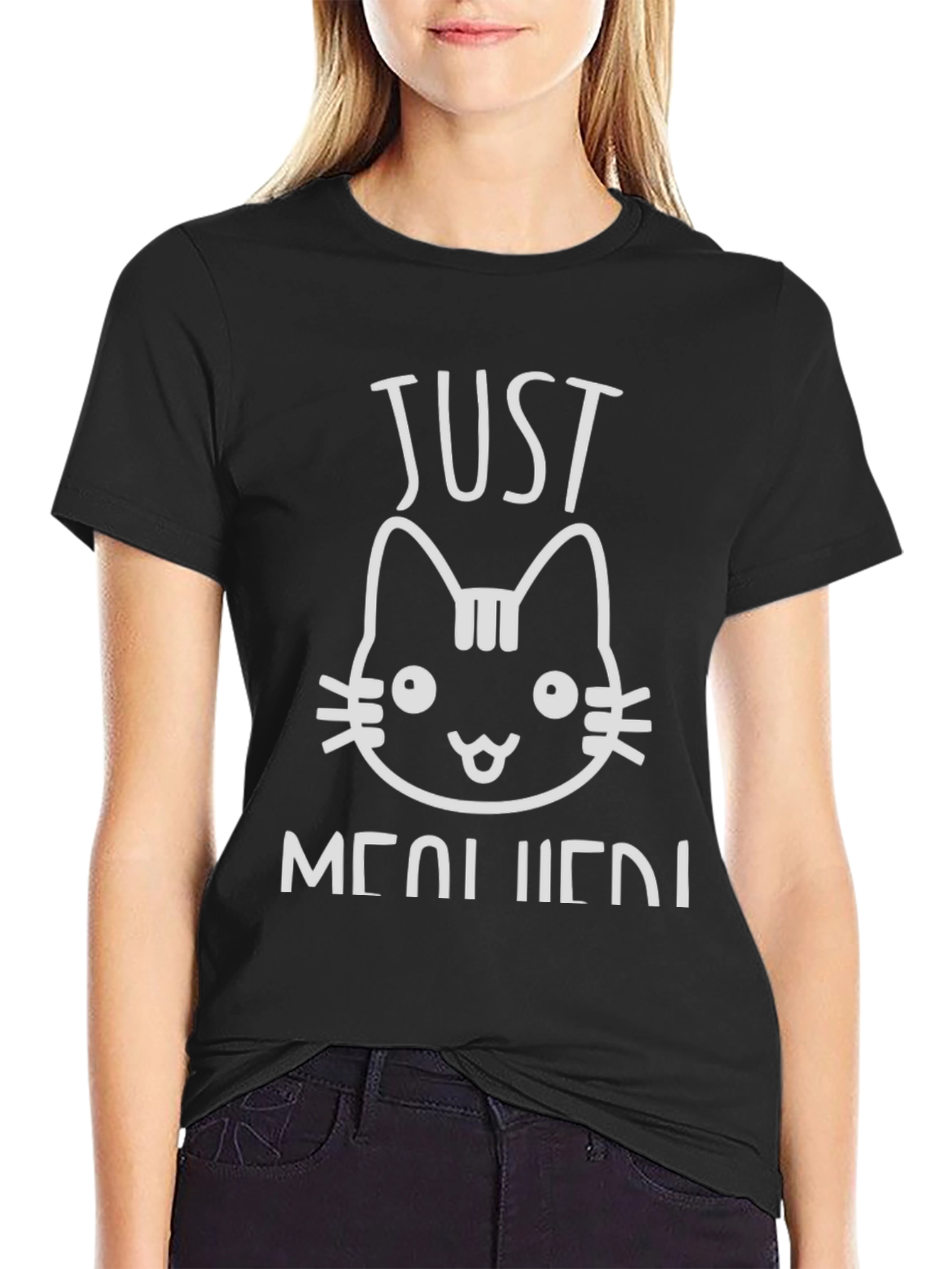 Camiseta Negra con Diseño de Gato Just Meowried