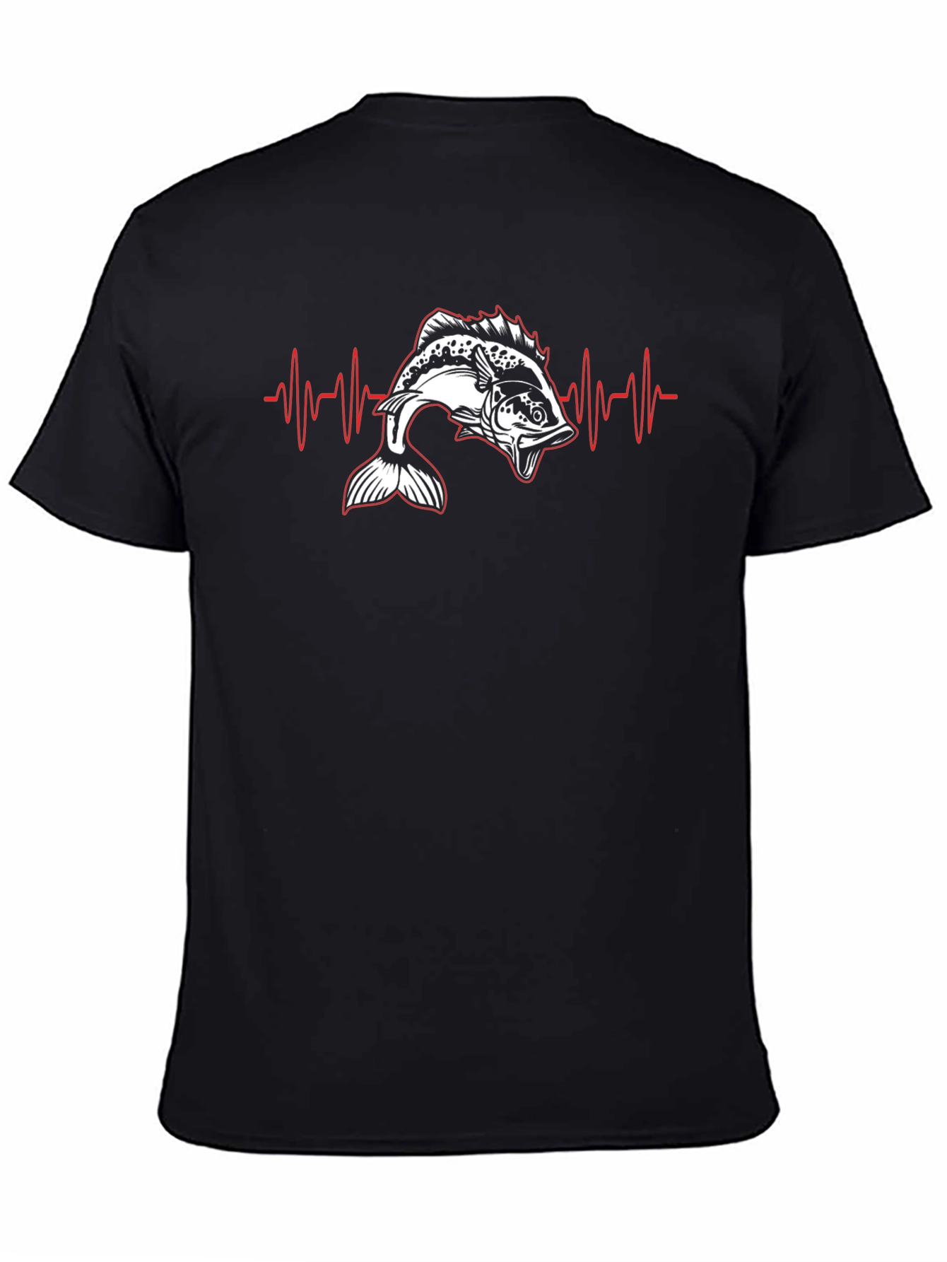 Camiseta Negra con Diseño de Latido de Pesca