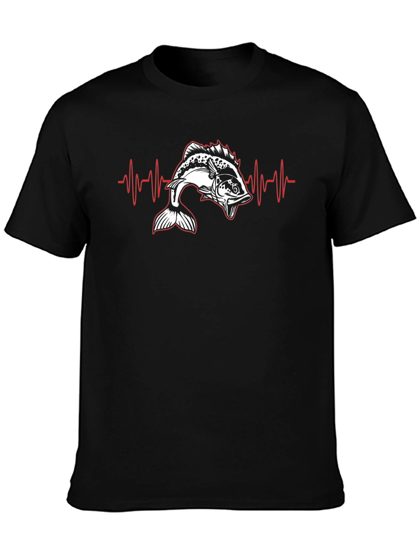 Camiseta Negra con Diseño de Latido de Pesca