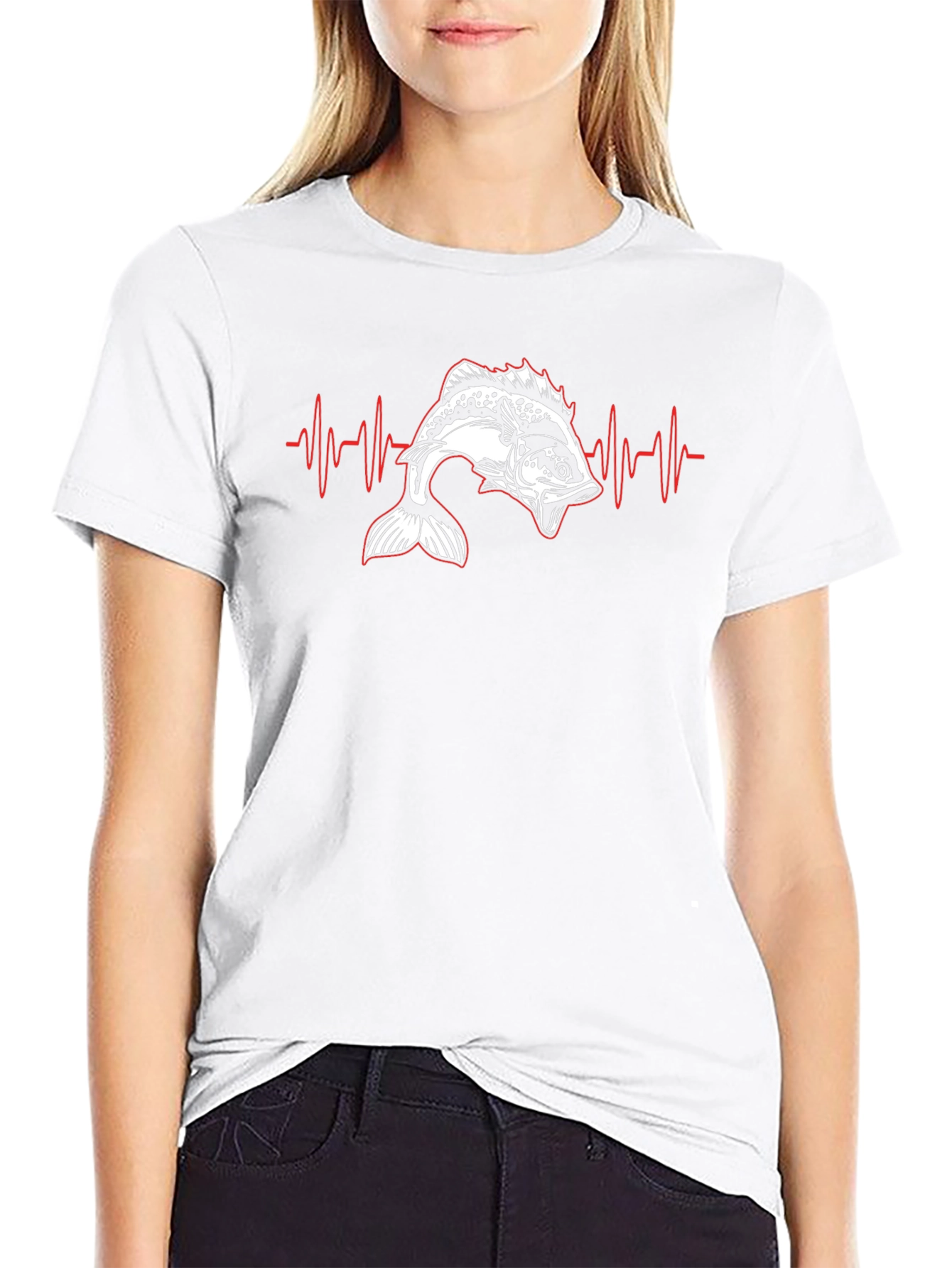 Camiseta Negra con Diseño de Latido de Pesca