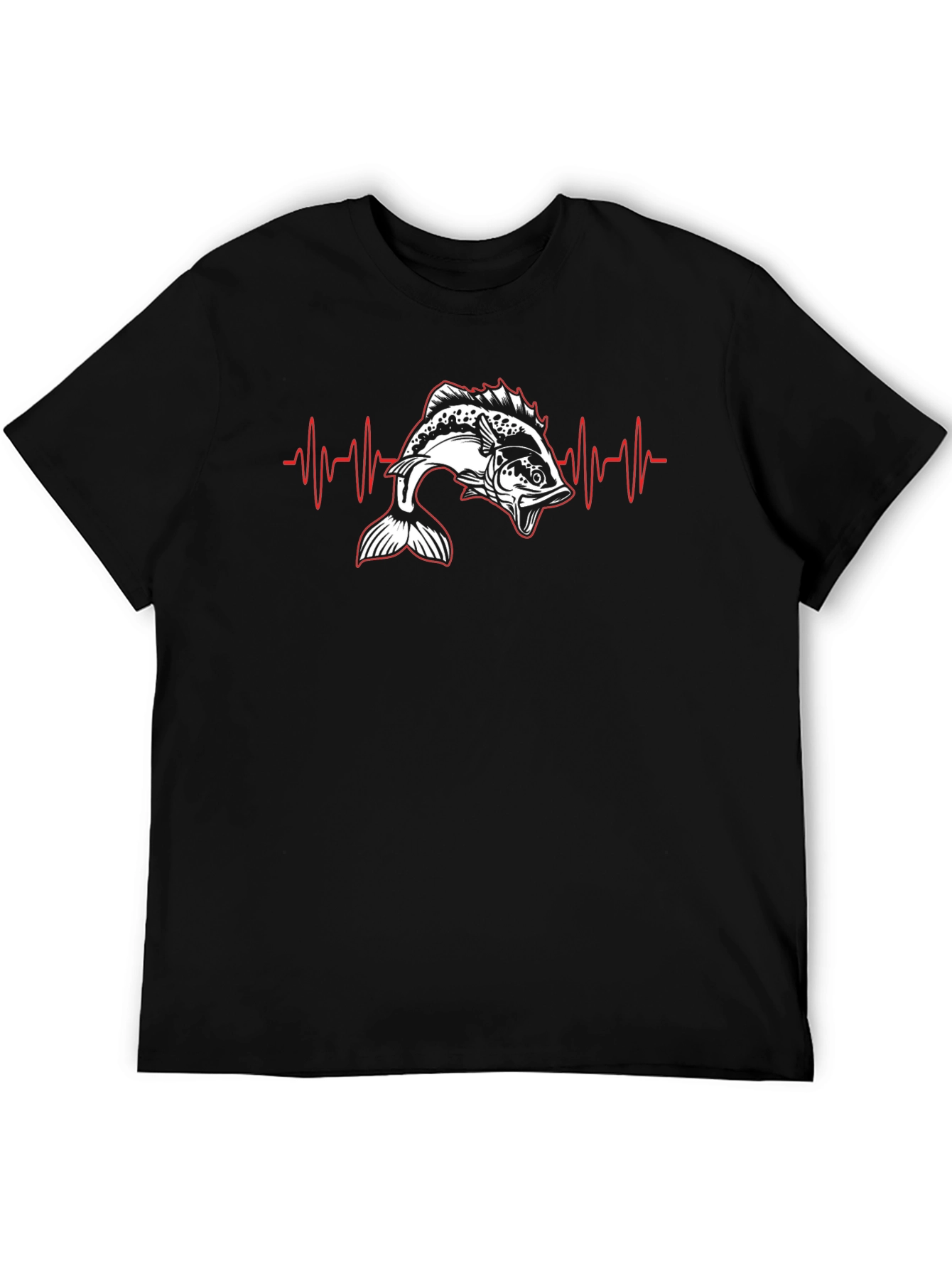 Camiseta Negra con Diseño de Latido de Pesca