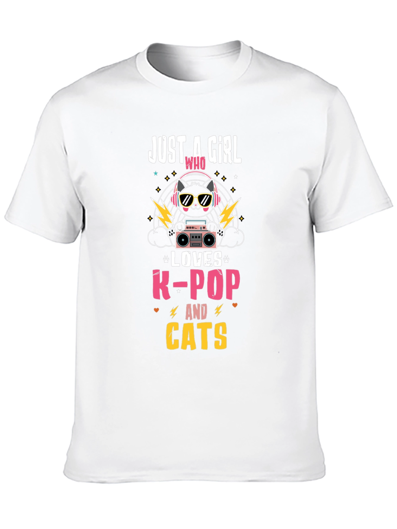 Camiseta Negra con Diseño de Gato K-Pop