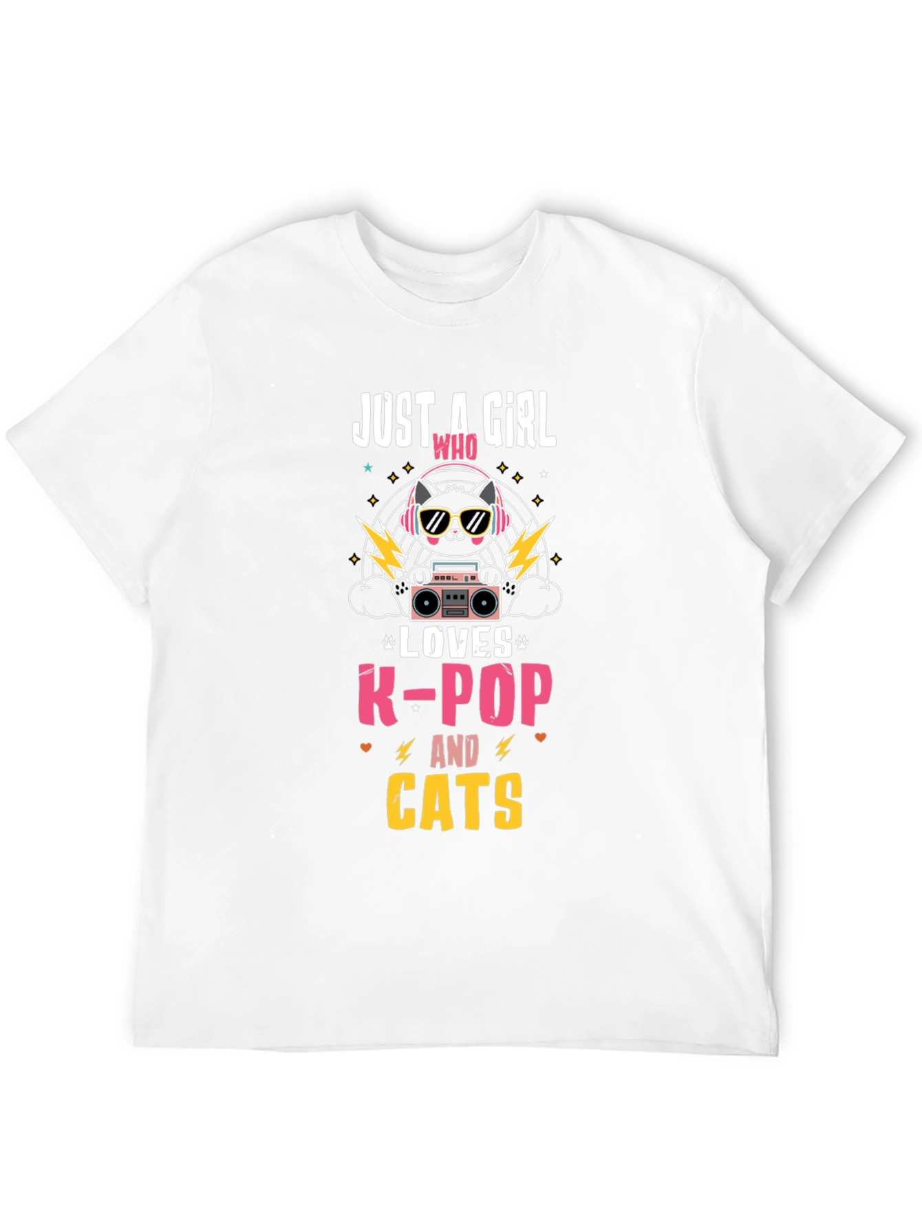 Camiseta Negra con Diseño de Gato K-Pop