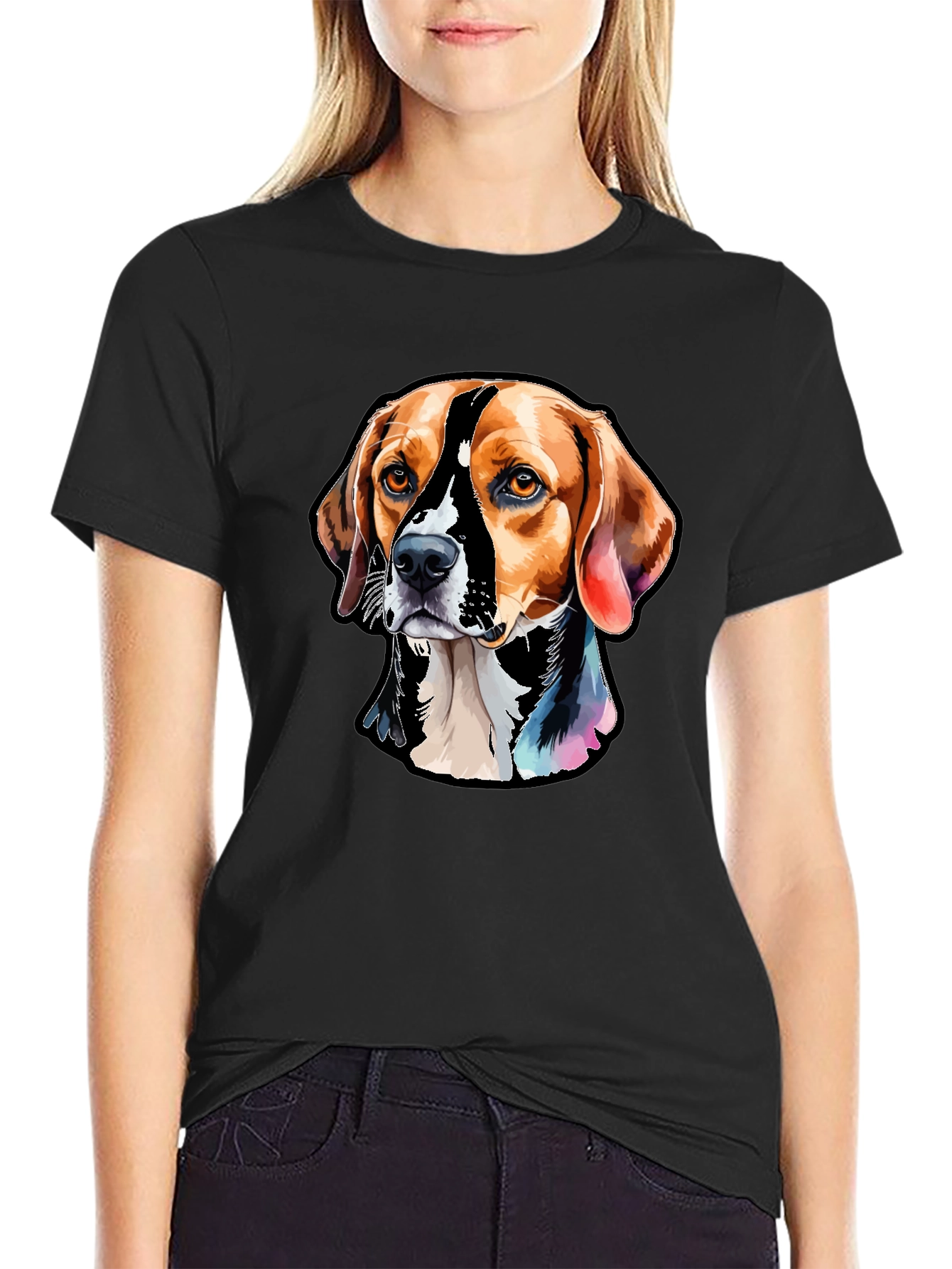 Camiseta Negra con Diseño de Perro Beagle Artístico