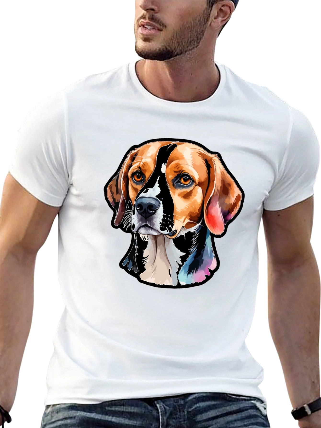 Camiseta Negra con Diseño de Perro Beagle Artístico
