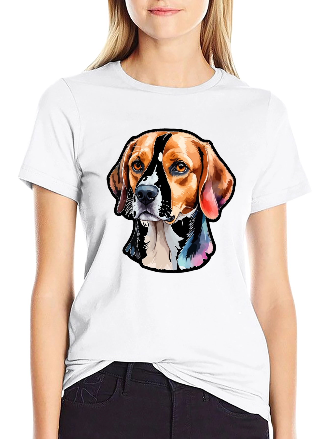 Camiseta Negra con Diseño de Perro Beagle Artístico