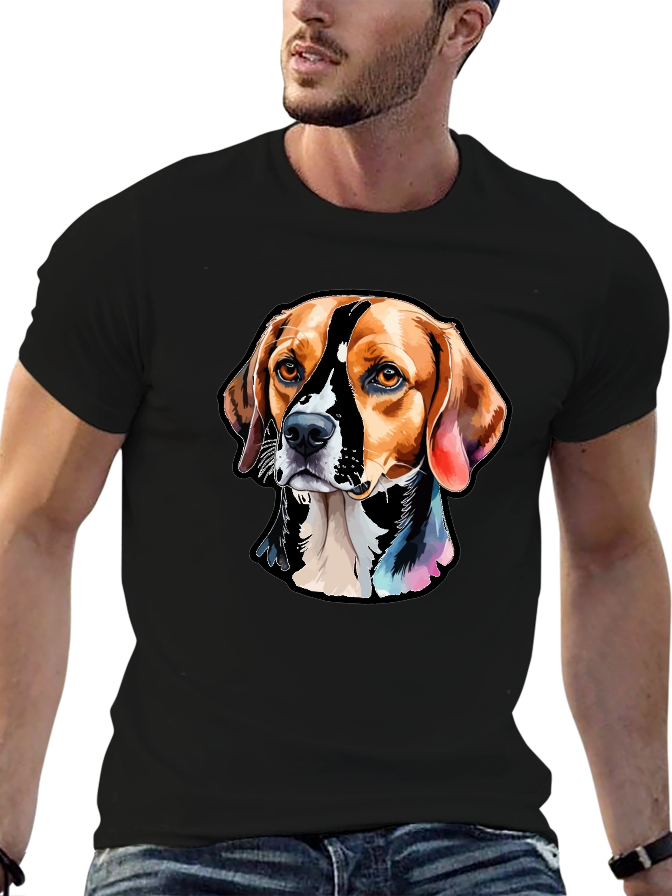 Camiseta Negra con Diseño de Perro Beagle Artístico