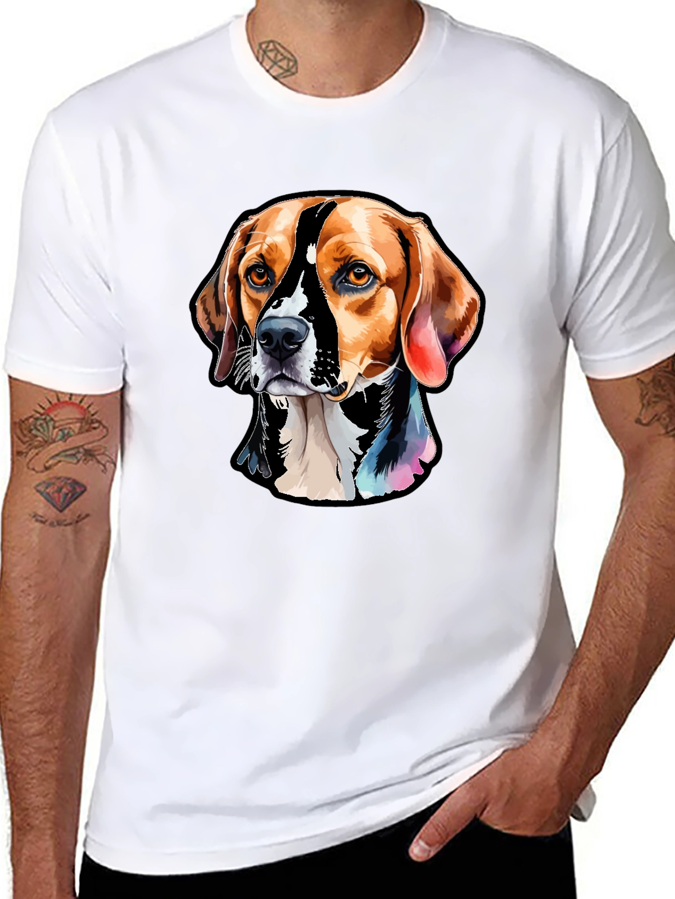 Camiseta Negra con Diseño de Perro Beagle Artístico