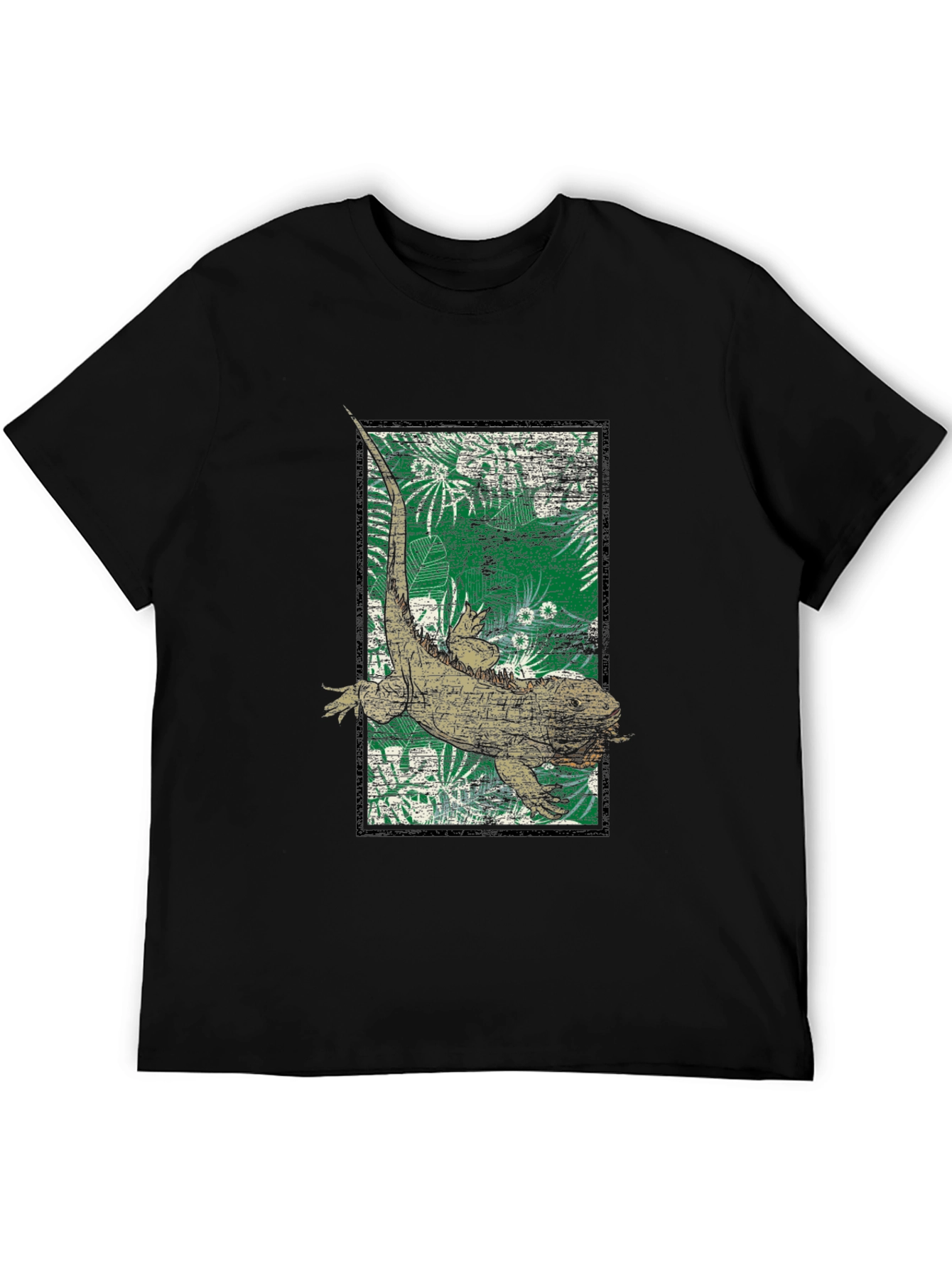 Camiseta Negra con Diseño de Iguana Tropical