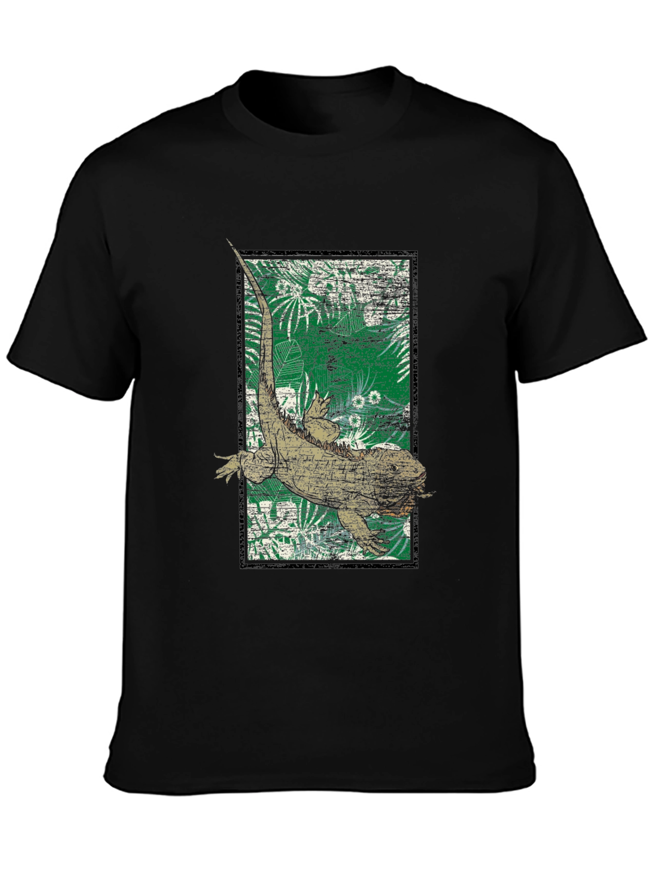 Camiseta Negra con Diseño de Iguana Tropical