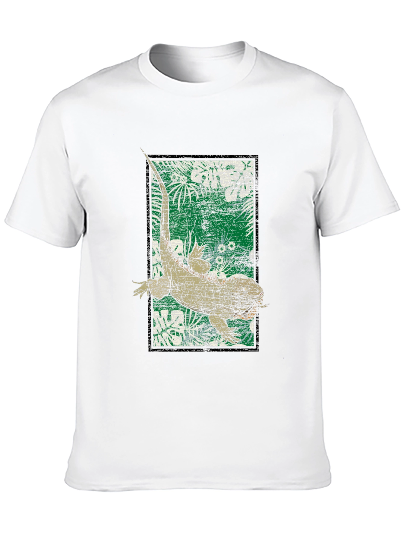 Camiseta Negra con Diseño de Iguana Tropical
