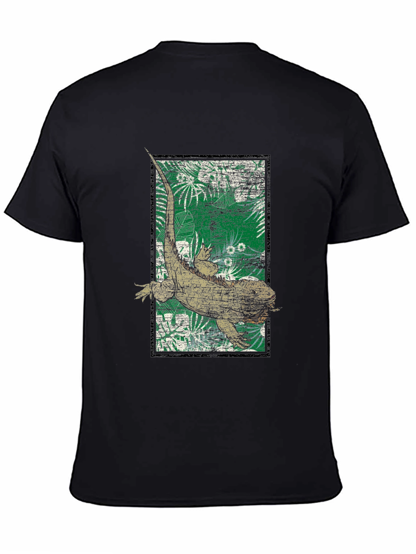 Camiseta Negra con Diseño de Iguana Tropical
