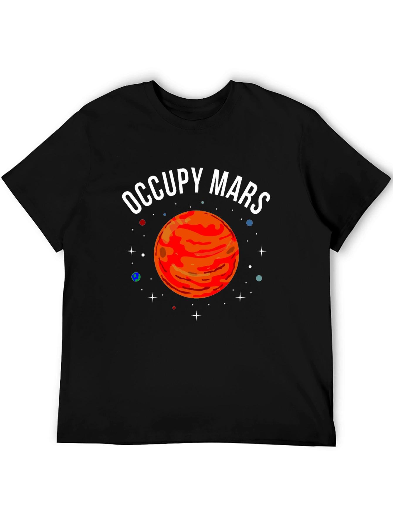 Camiseta Negra Occupy Mars con Diseño Planetario