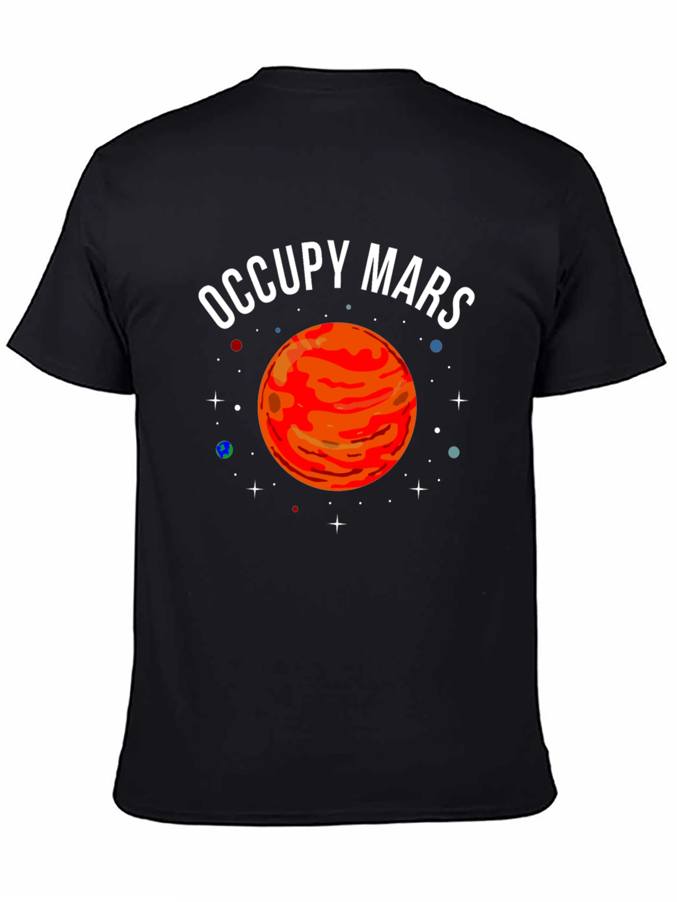 Camiseta Negra Occupy Mars con Diseño Planetario