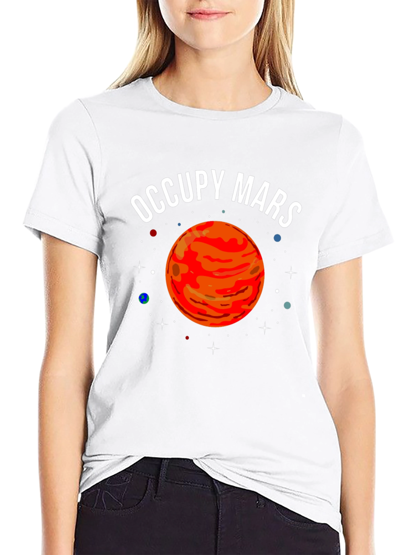 Camiseta Negra Occupy Mars con Diseño Planetario