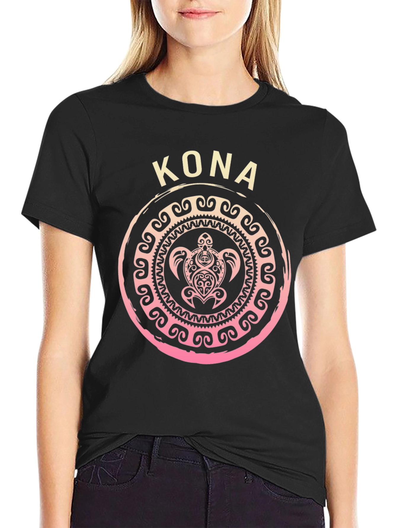 Camiseta Negra Kona Tortuga Tribal Hawaiiana
