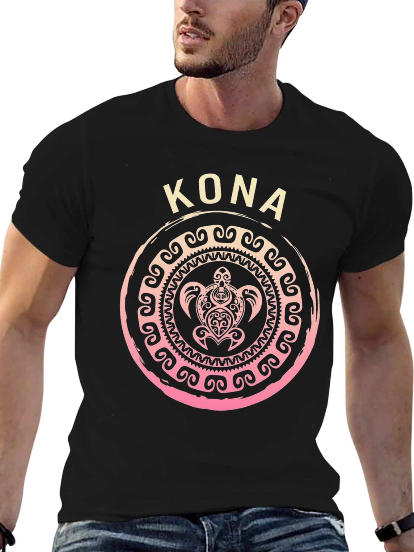 Camiseta Negra Kona Tortuga Tribal Hawaiiana