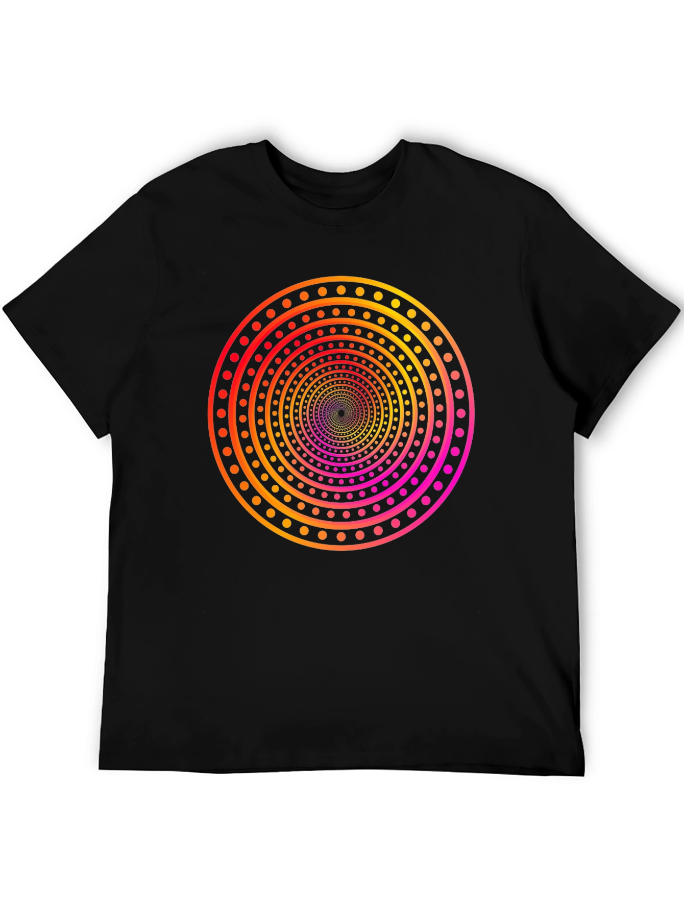 Camiseta Negra con Diseño Circular Psicodélico