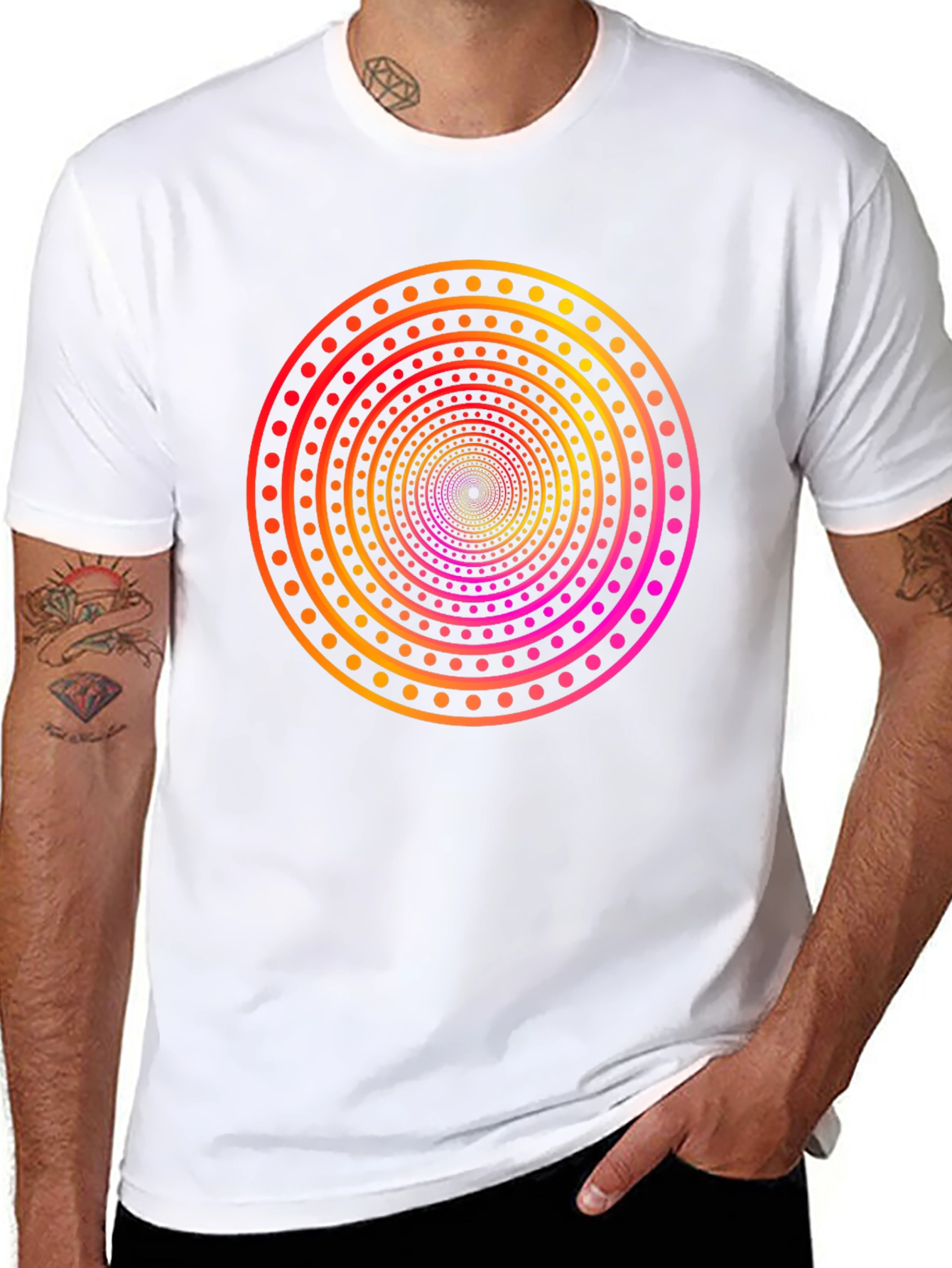 Camiseta Negra con Diseño Circular Psicodélico