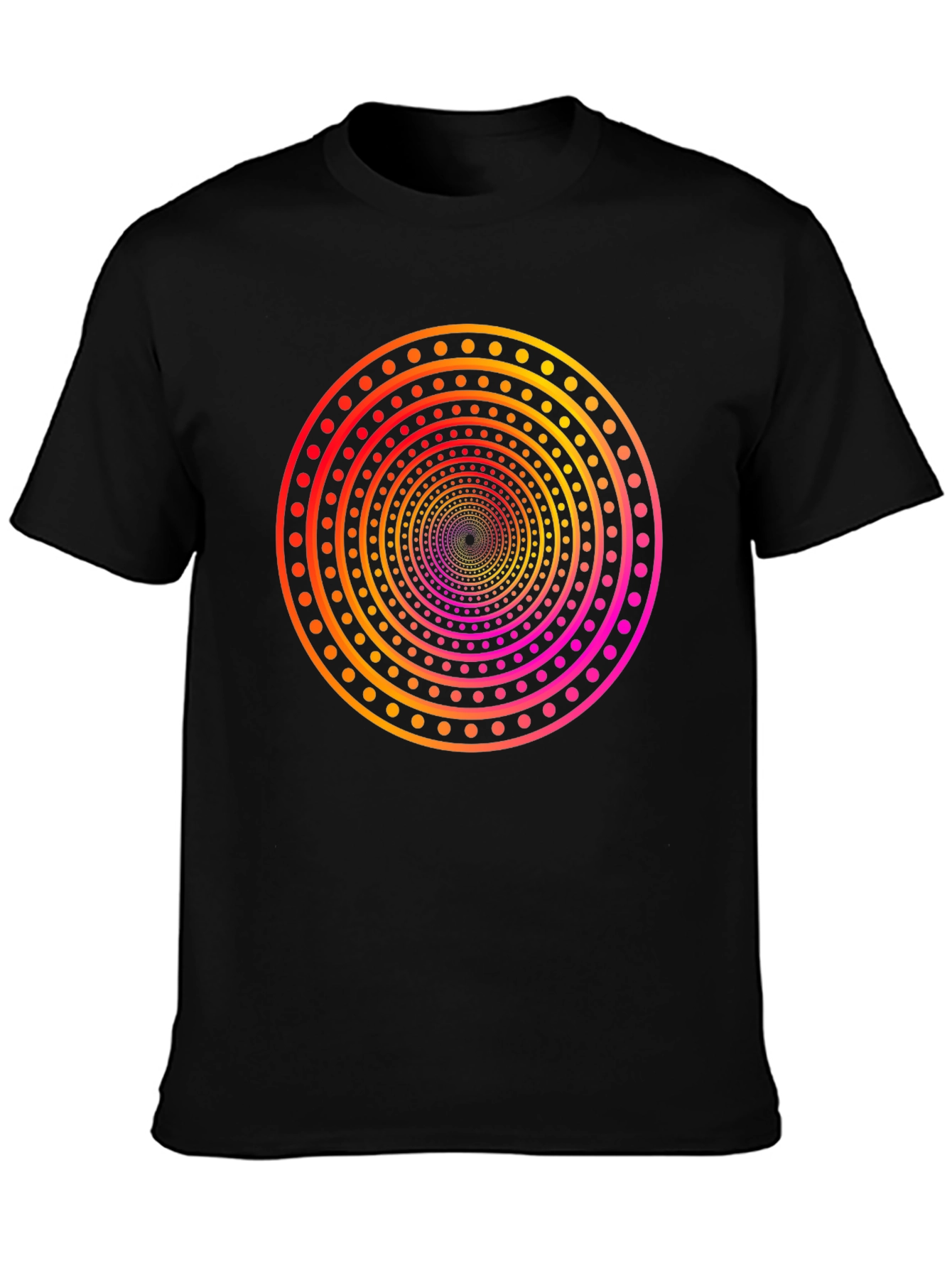 Camiseta Negra con Diseño Circular Psicodélico