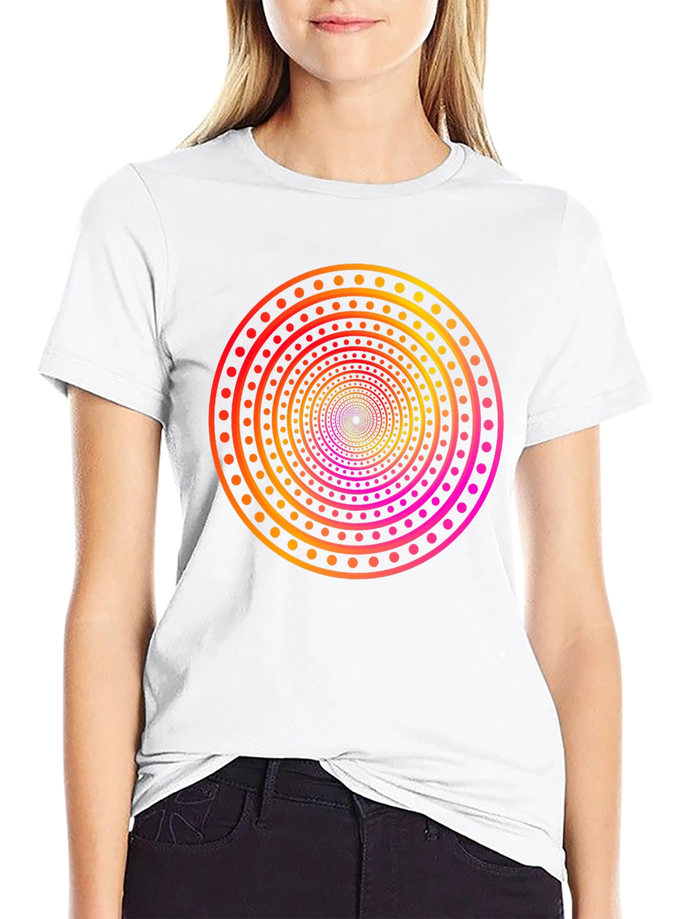 Camiseta Negra con Diseño Circular Psicodélico