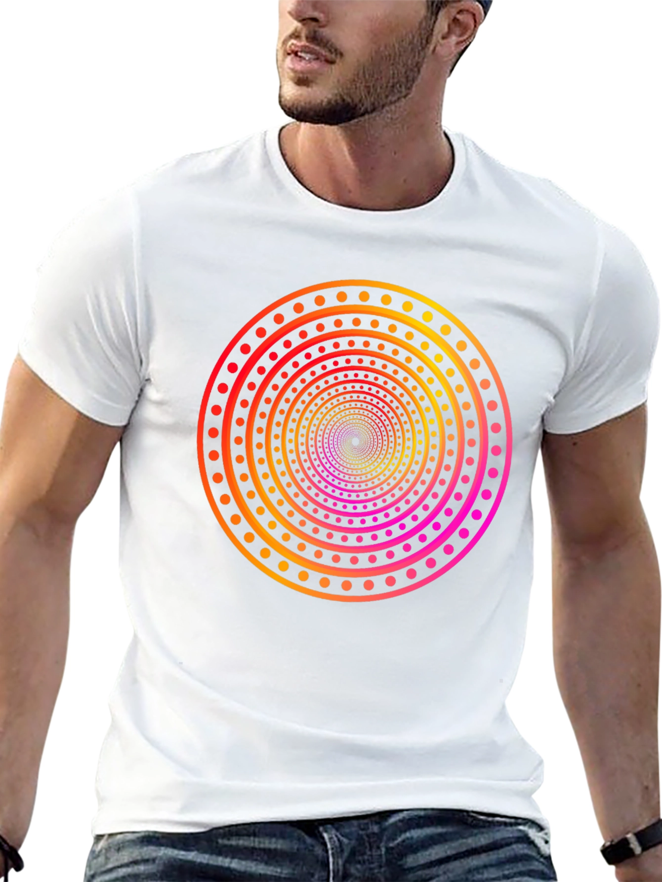 Camiseta Negra con Diseño Circular Psicodélico