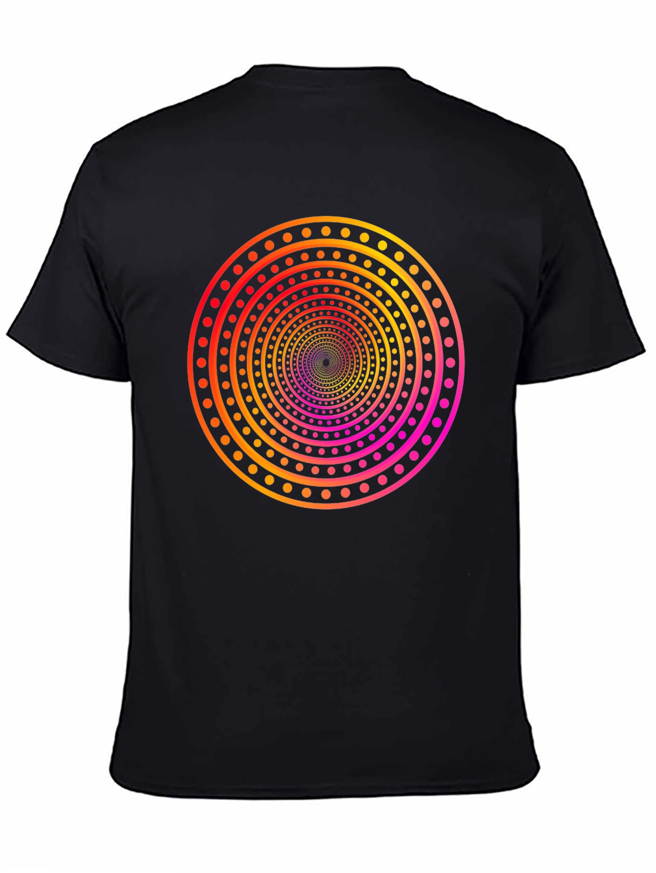 Camiseta Negra con Diseño Circular Psicodélico