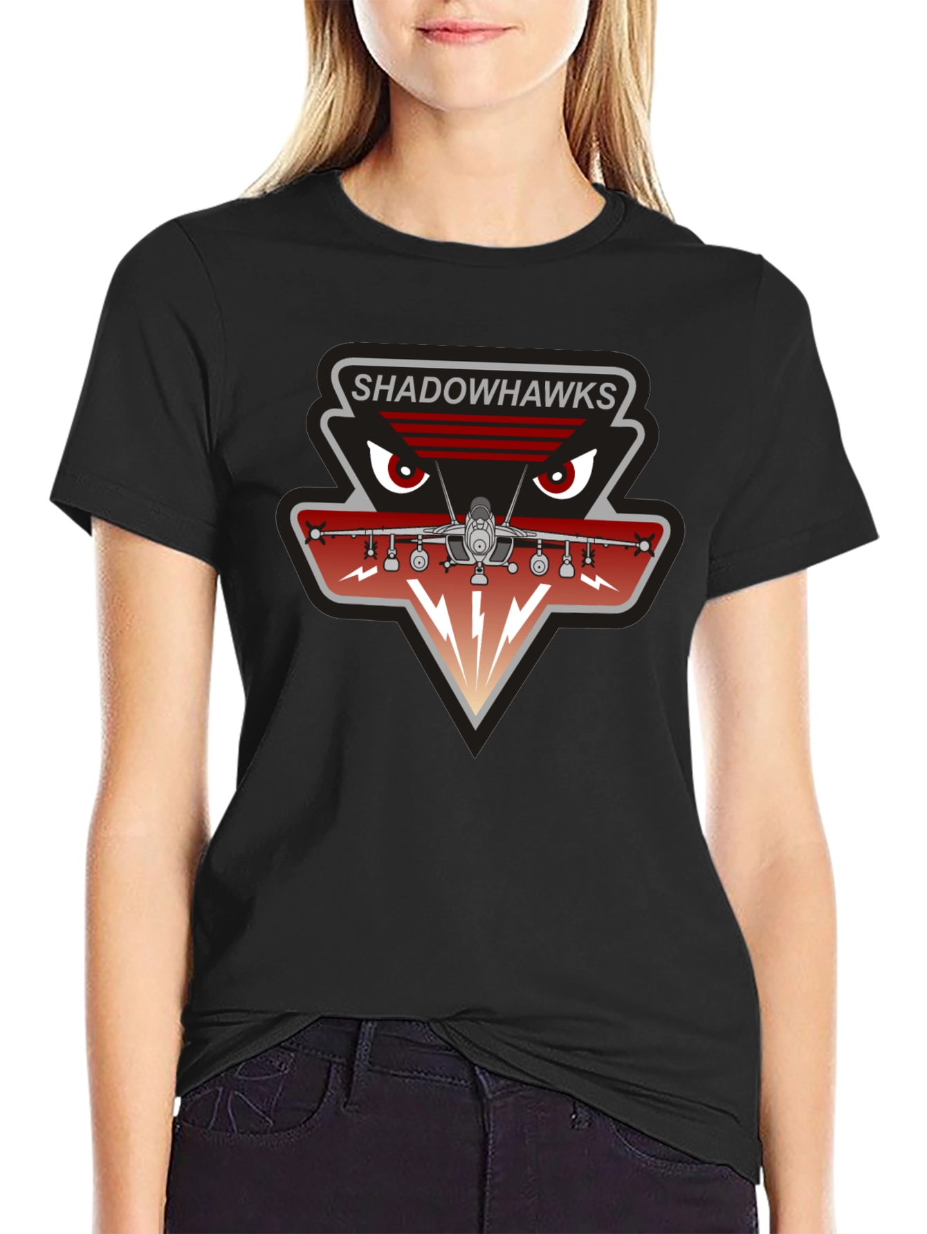 Camiseta Negra Shadowhawks - Diseño Aviación Militar