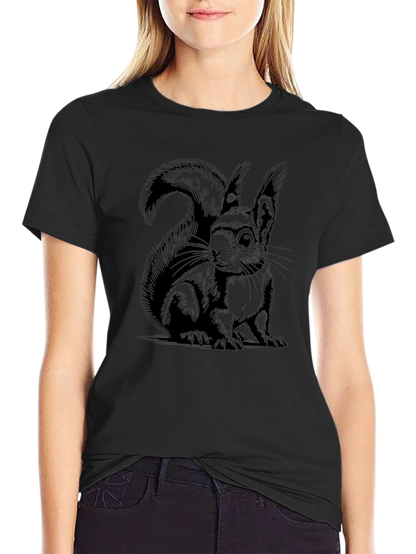 Camiseta Negra con Diseño de Ardilla