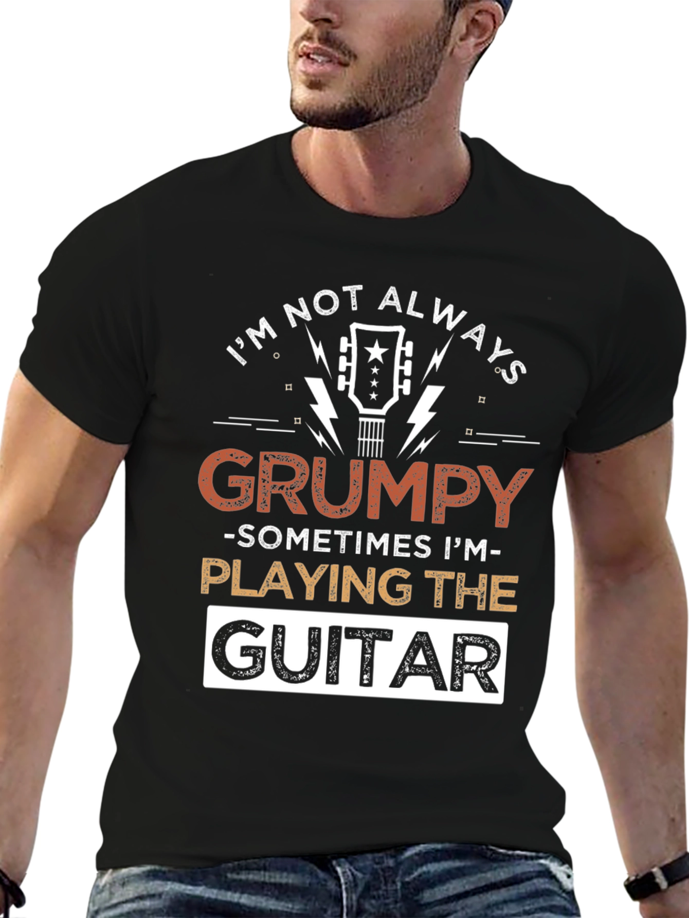 Camiseta Negra con Diseño de Guitarra Grumpy