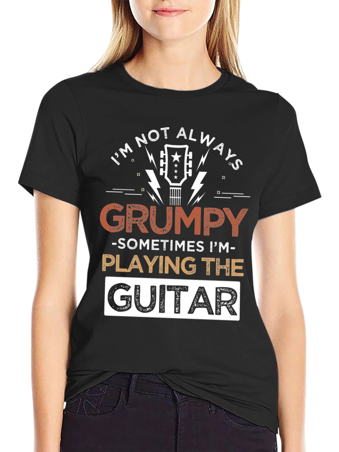 Camiseta Negra con Diseño de Guitarra Grumpy