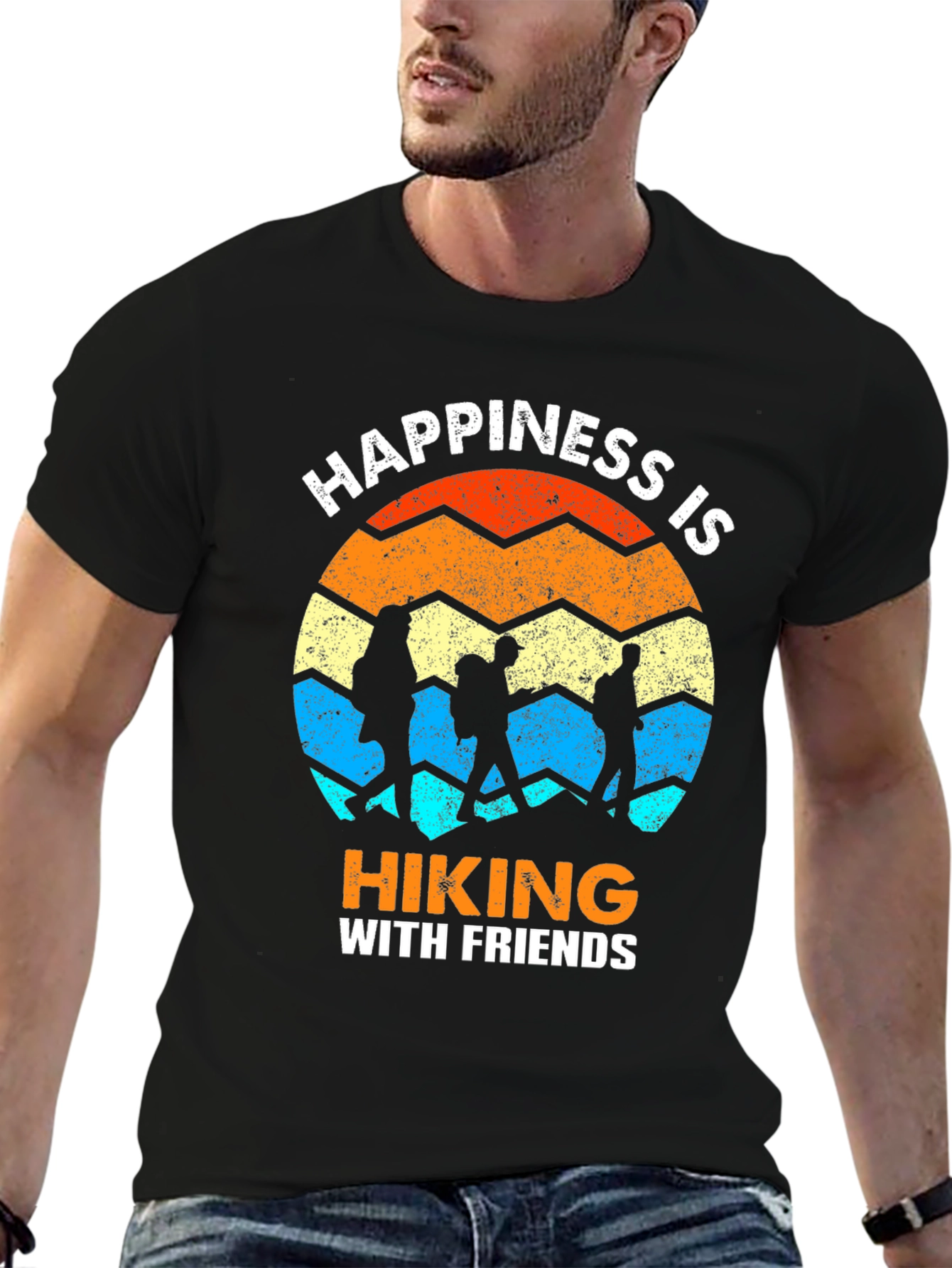 Camiseta Negra Happiness is Hiking with Friends