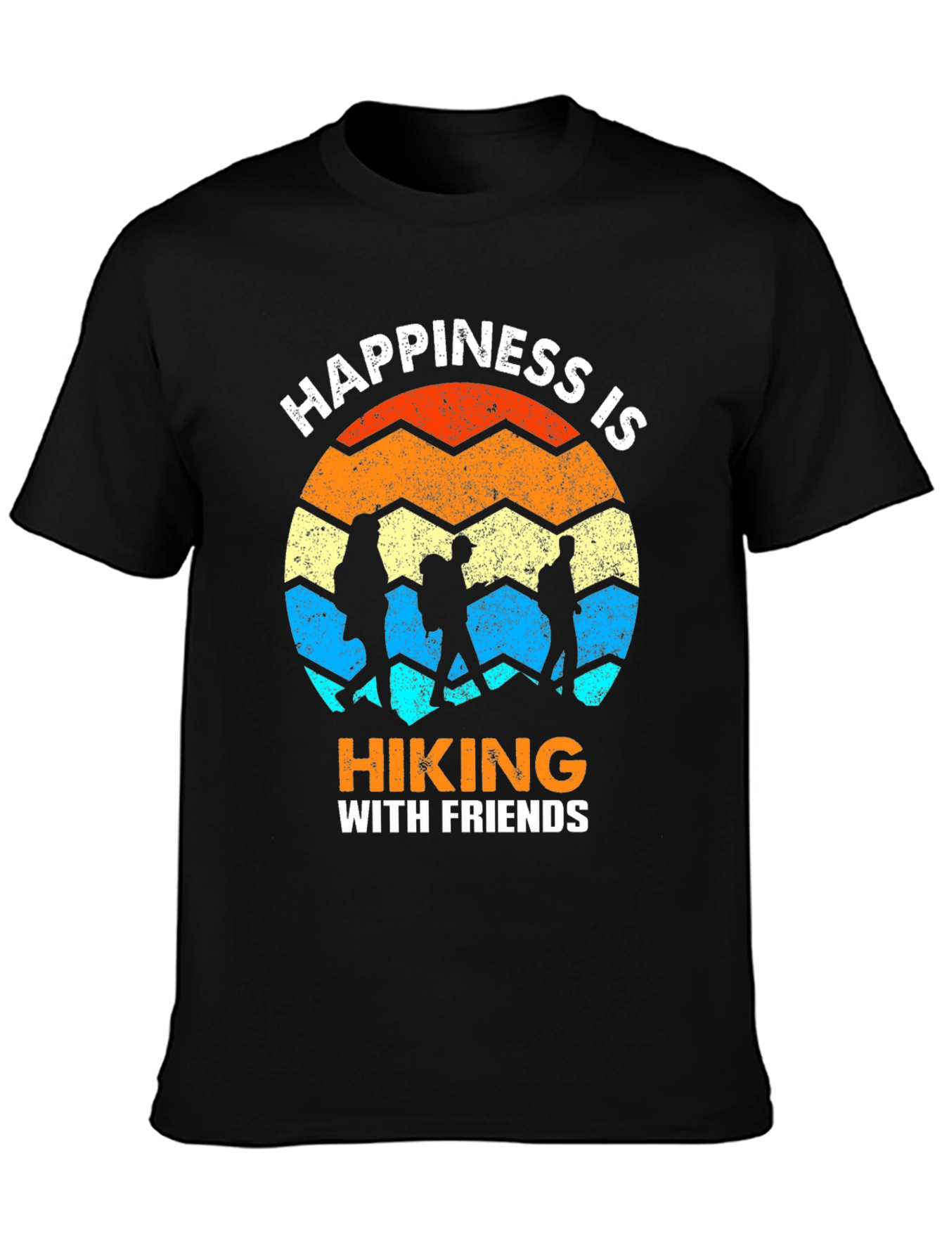 Camiseta Negra Happiness is Hiking with Friends