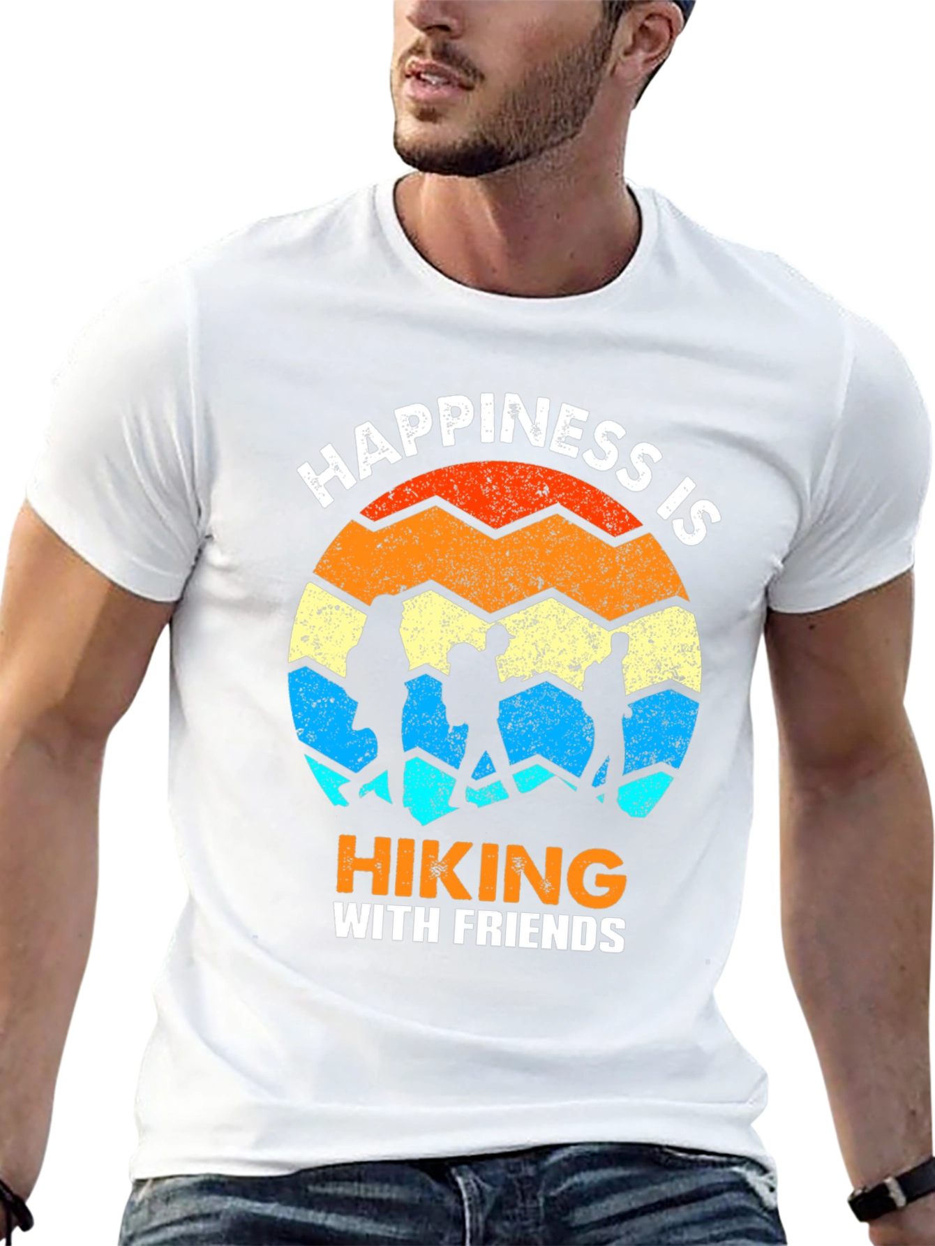 Camiseta Negra Happiness is Hiking with Friends
