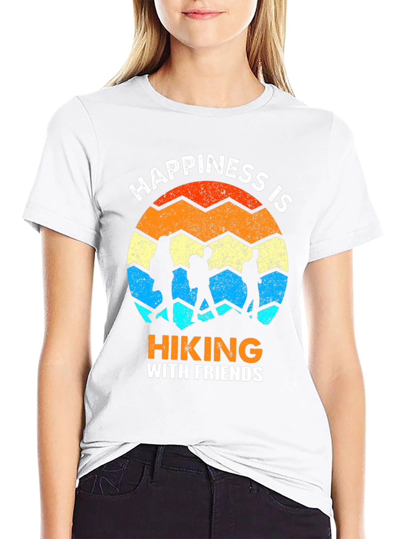 Camiseta Negra Happiness is Hiking with Friends