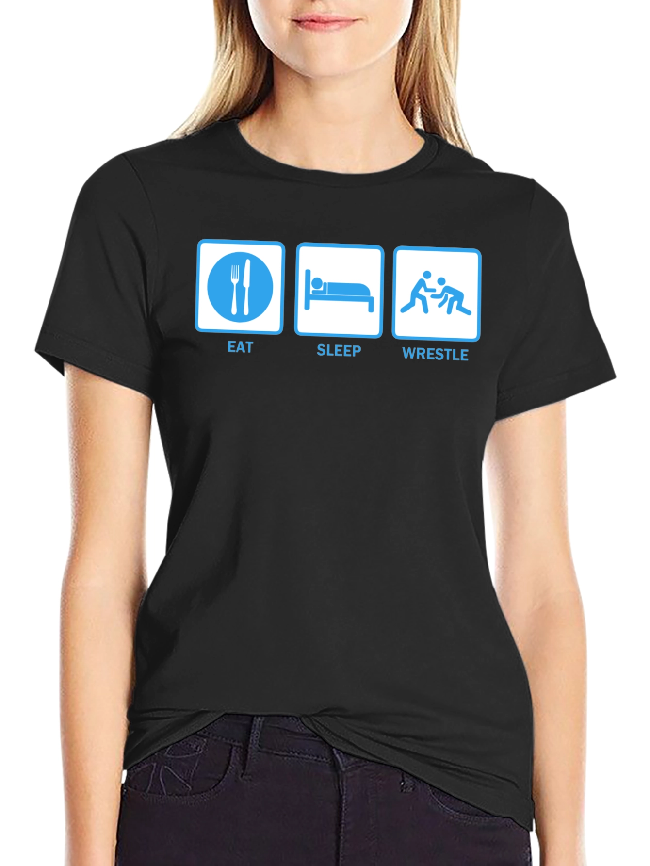 Camiseta Negra: Eat Sleep Wrestle